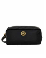 COSMETIC CASE FABRIC+CALF+ENAMEL HW