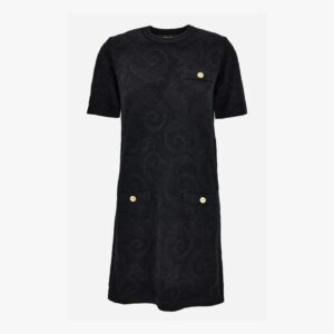 Knit Dress In Barocco Leafy Viscose Blend Jacquard - Black