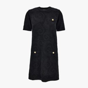 Knit Dress In Barocco Leafy Viscose Blend Jacquard - Black