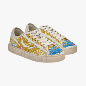 Sneaker In Barocque Undewater Print Fabric+Fre Bio Fabric - Eggshellmulticolor-Versace Gold