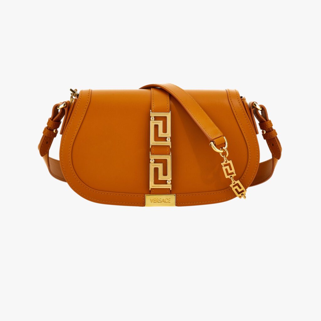 Greca Goddess Medium Shoulder In Calf Leather - Black