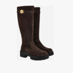 Boot In Suede-Enamel Hw - Intense Cocoa-Versace Gold