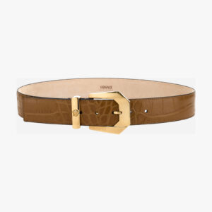 Belt H.40 In Embossed Croc Calf Leather - Caramel-Versace Gold