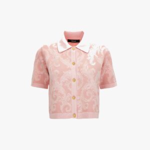 Knit Sweater In Barocco Leafy Viscose Blend Jacquard - Pink