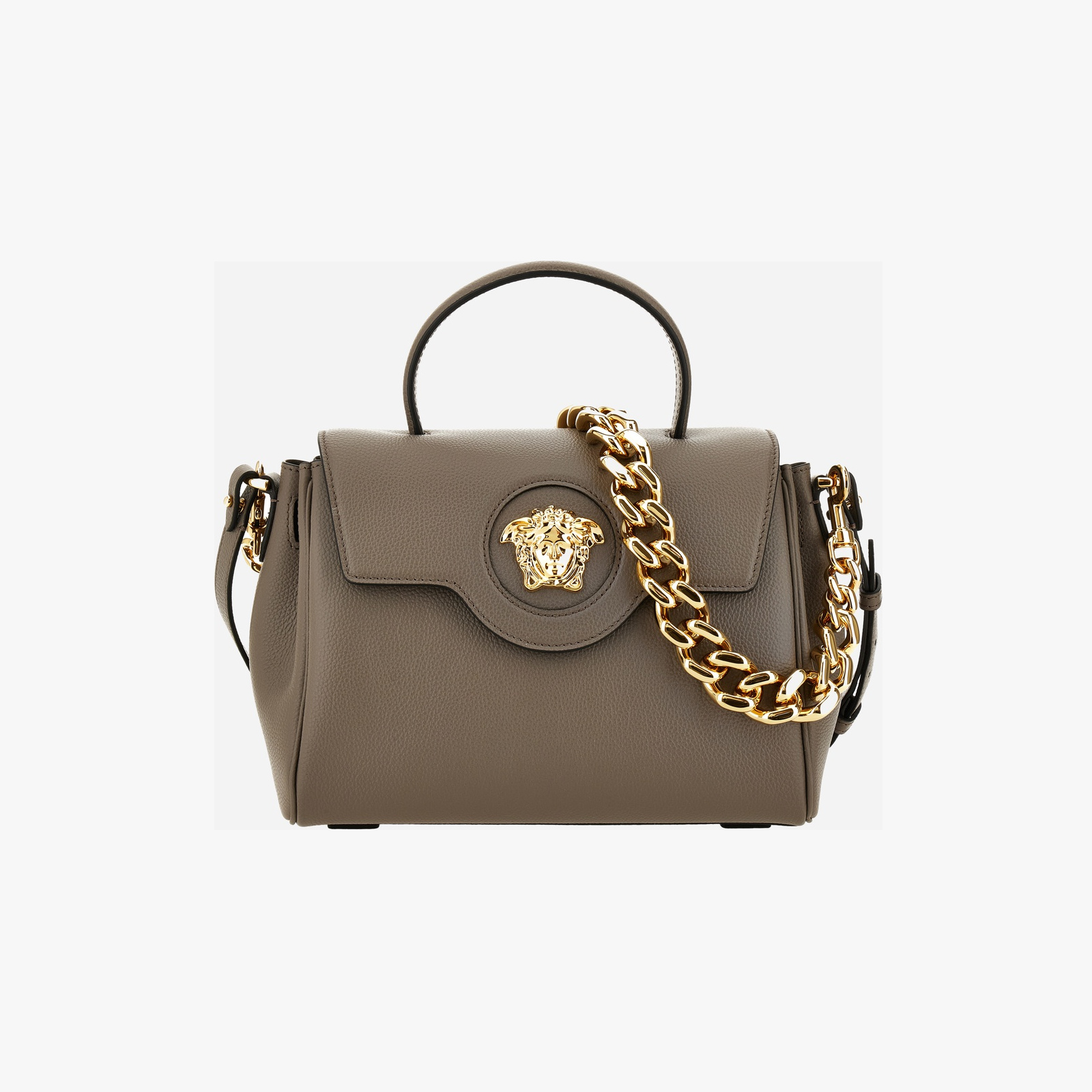 Top Handle In Grainy Calf Leather - Taupe-Versace Gold Top Handle In Grainy Calf Leather - Taupe-Versace Gold