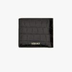 Icon Bifold Wallet W/Coin Pocket In Embossed Croc Calf Leather - Black