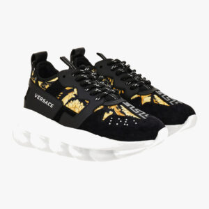 Sneaker In Suede-Barocco Print Fabric - Black-Gold