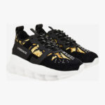 Sneaker In Suede-Barocco Print Fabric - Black-Gold