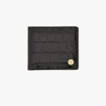 Icon Bifold Wallet W/Coin Pocket In Embossed Croc Calf Leather - Black