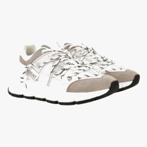 Sneaker In Suede-Calf Leather-Fabric - White-Light Grey-Palladium