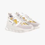 Sneaker In Suede-Barocco Print Fabric - White-Gold