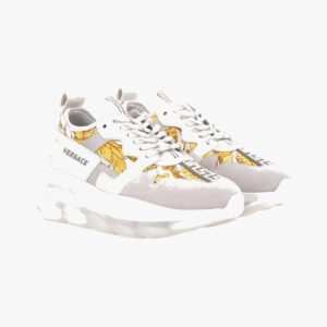 Sneaker In Suede-Barocco Print Fabric - White-Gold
