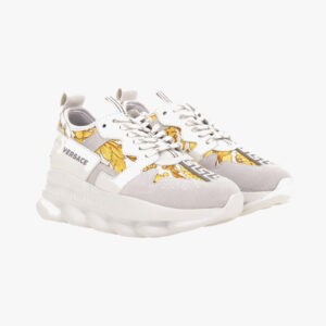 Sneaker In Suede-Barocco Print Fabric - White-Gold