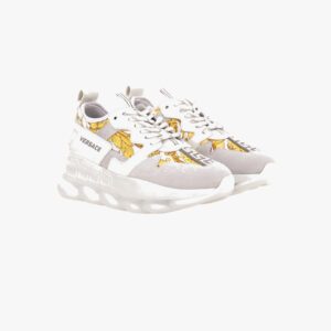 Chain Reaction Sneaker In Suede-Barocco Print Fabric - White
