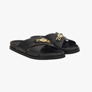 Sandal In Calf Leather - Black-Versace Gold