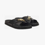 Sandal In Calf Leather - Black-Versace Gold