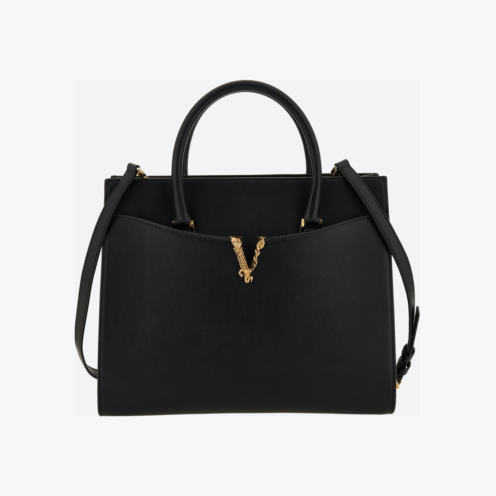 Top Handle In Calf Leather - Black-Versace Gold Top Handle In Calf Leather - Black-Versace Gold