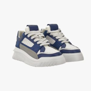 Sneaker In Calf Leather-Fabric - White-Denim