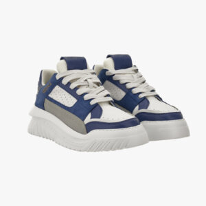 Sneaker In Calf Leather-Fabric - White-Denim