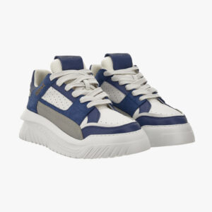 Sneaker In Calf Leather-Fabric - White-Denim