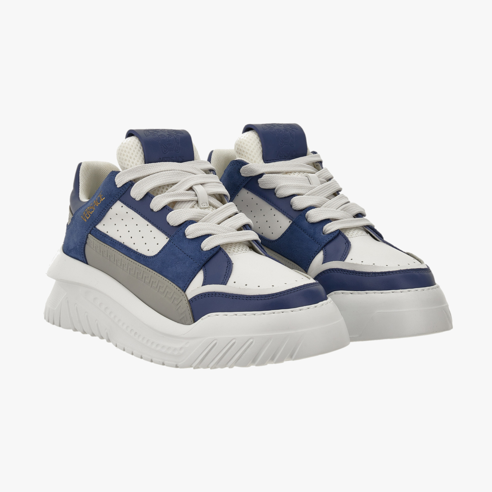 Sneaker In Calf Leather-Fabric - White-Denim Sneaker In Calf Leather-Fabric - White-Denim
