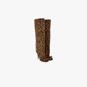 Opera Bow Boots In Calf Pony Hair Leather Leopard Print - Pink