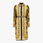 Dress In Twill Poly Barocco Palm Print - Black-White-Gold