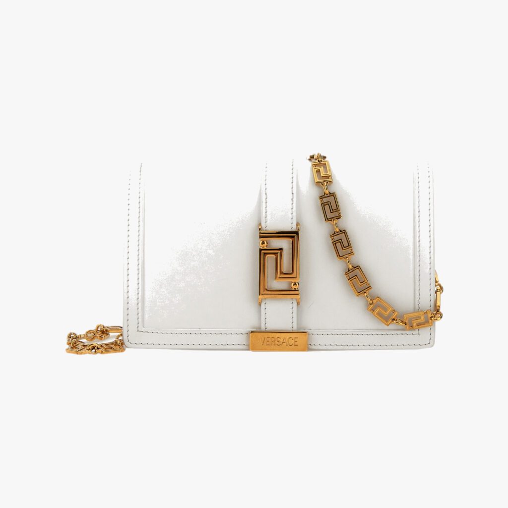Greca Goddess Wallet On Chain In Calf Leather - White