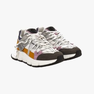 Sneaker In Nabuck-Fabric-Suede-Calf Leather - Warm Grey-White-Lilla Marigold-Ocra-Palladium
