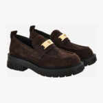 Loafer In Suede-Enamel Hw - Intense Cocoa-Versace Gold