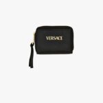 Versace Tag Compact Wallet In Lamb Leather - Grey