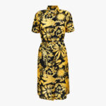 Dress In Twill Poly Baroque Palm Allover Print - Black-Gold