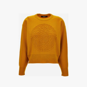Knit Sweater In Wool Cashmere Medusa Towel Stitch - Gold