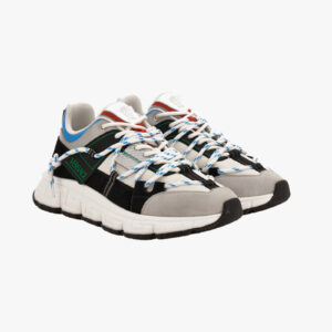 Sneaker In Split Leather-Fabric-Calf Leather - Light Grey-White-Black-Orange-Palladium