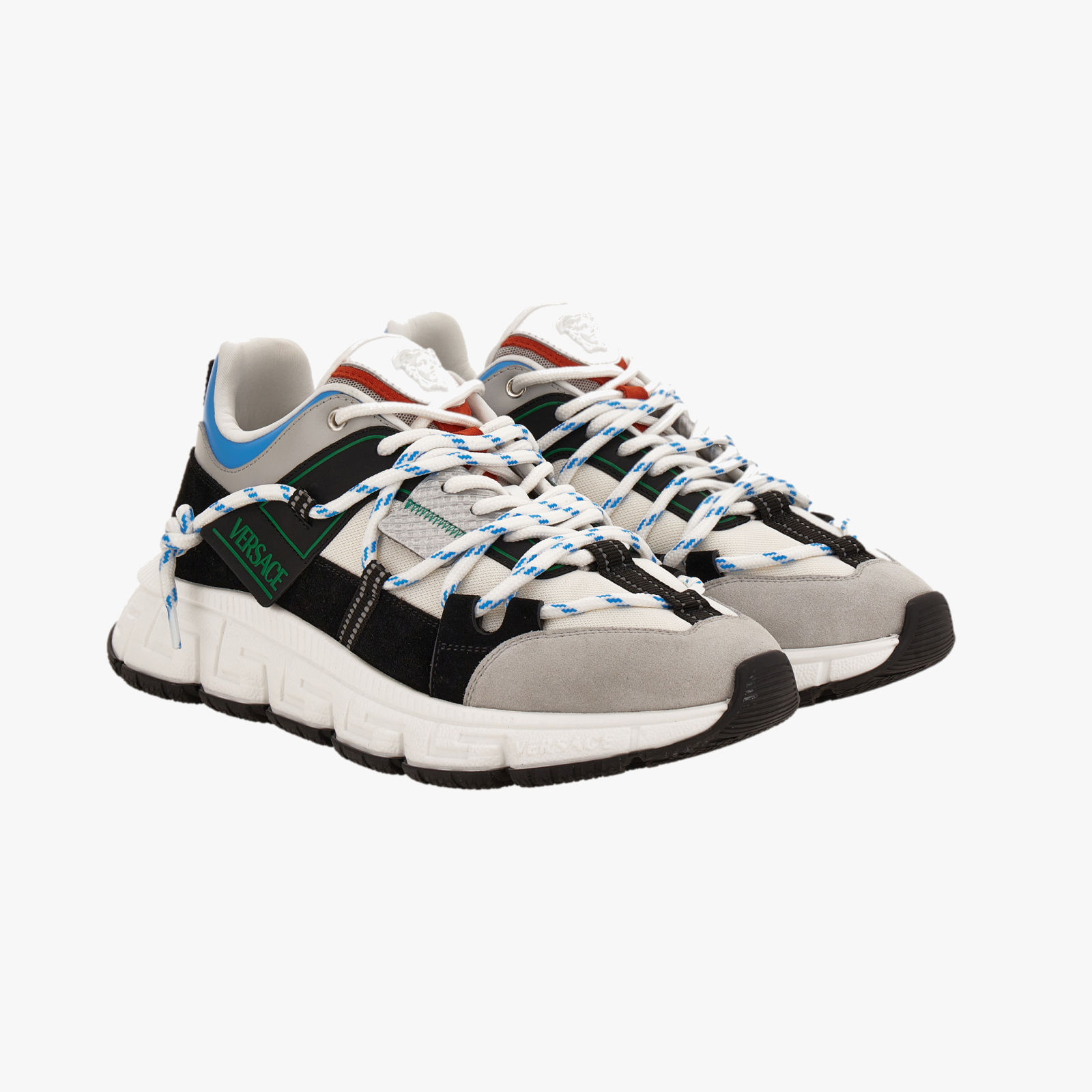Sneaker In Split Leather-Fabric-Calf Leather - Light Grey-White-Black-Orange-Palladium Sneaker In Split Leather-Fabric-Calf Leather - Light Grey-White-Black-Orange-Palladium