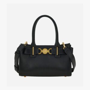 Medusa 95 Small Tote In Calf Leather - Black-Versace Gold