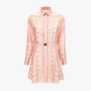 Dress In Versace Treasure Foulard On Silk Twill - Pastel Pink-Milk