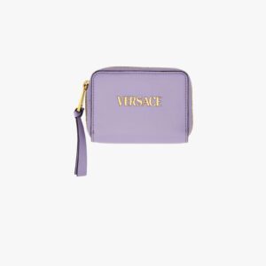 Versace Tag Compact Wallet In Lamb Leather - Pink