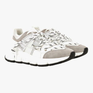 Sneaker In Suede-Calf Leather-Fabric - White-Light Grey-Palladium