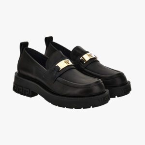 Loafer In Calf Leather - Black-Versace Gold