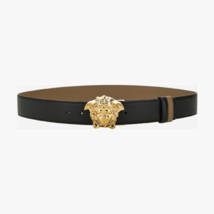 Belt 4 Cm In Calf Leather - Black-Taupe-Versace Gold