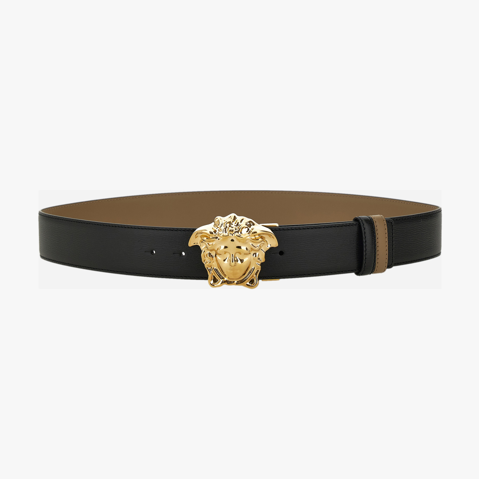 Belt 4 Cm In Calf Leather - Black-Taupe-Versace Gold Belt 4 Cm In Calf Leather - Black-Taupe-Versace Gold