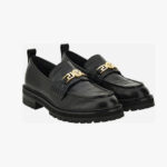 Loafer In Embossed Croc Calf Leather - Black-Versace Gold