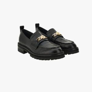 La Greca Loafer In Embossed Croc Calf Leather - Black