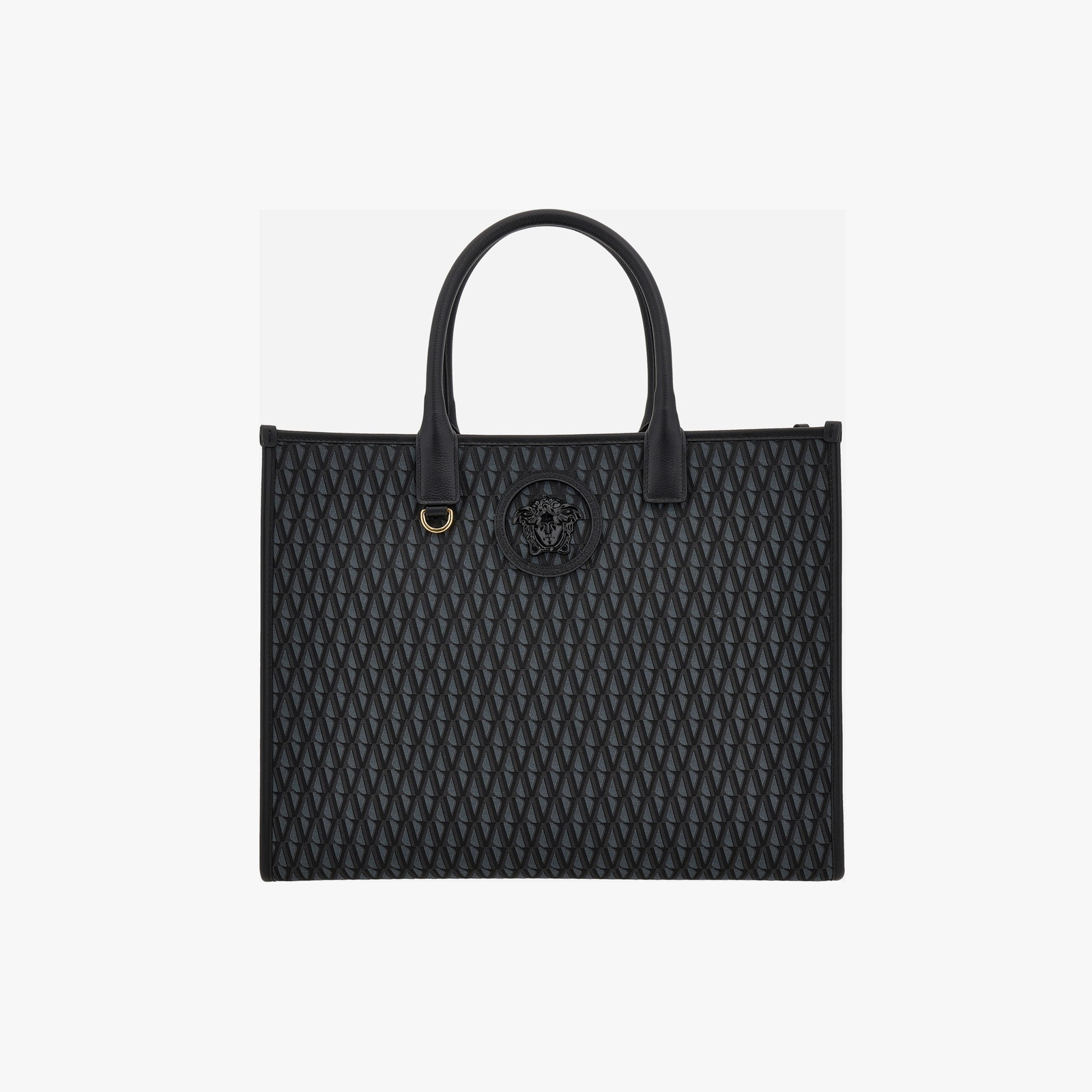 Tote In Fabric+Calf Leather - Black-Black-Versace Gold Tote In Fabric+Calf Leather - Black-Black-Versace Gold