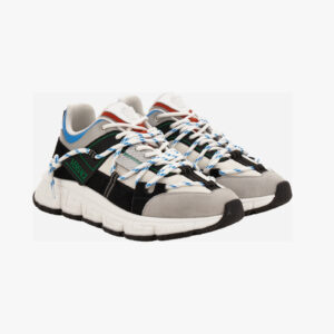 Sneaker In Split Leather-Fabric-Calf Leather - Light Grey-White-Black-Orange-Palladium