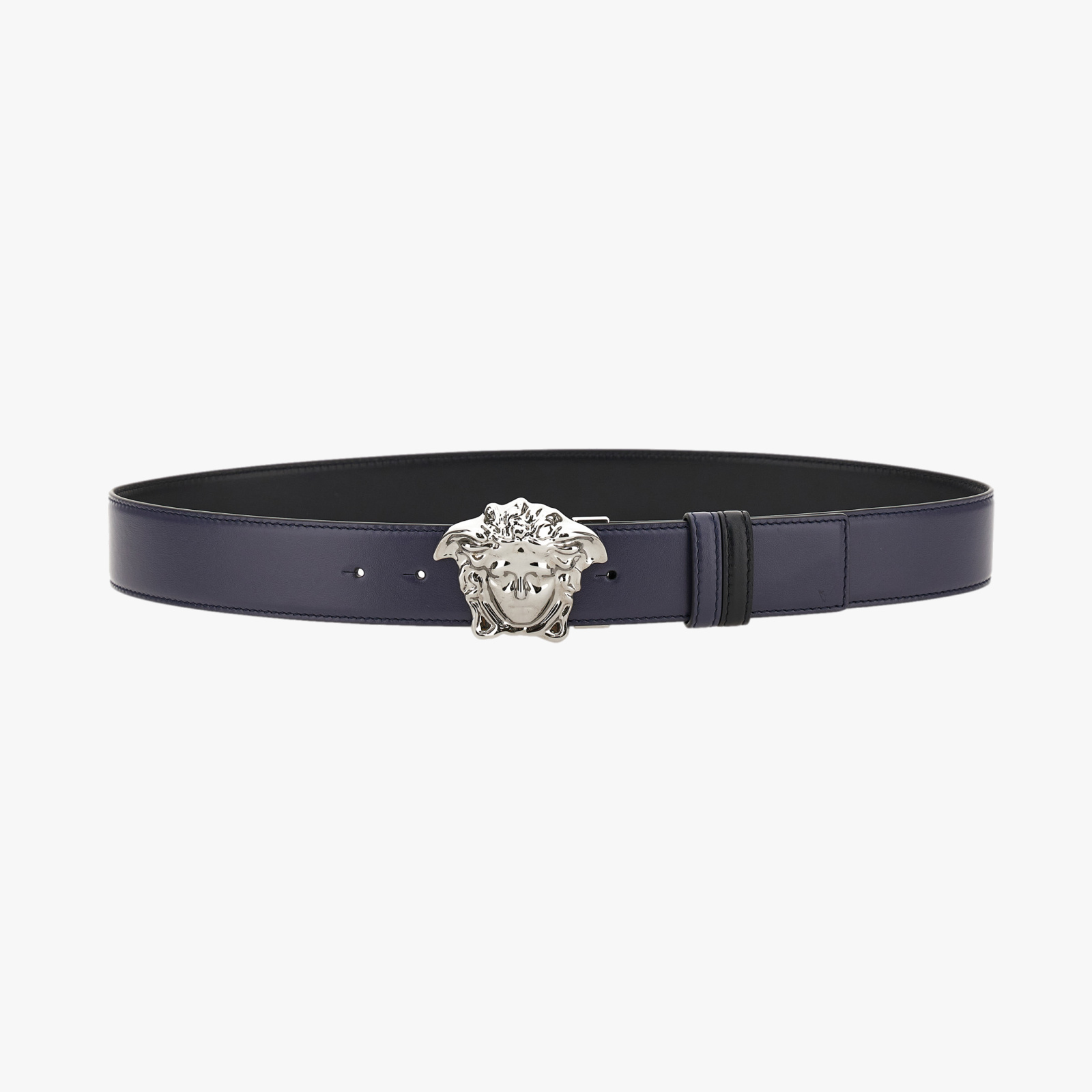 Belt 4 Cm In Calf Leather - Navy Blue-Black-Ruthenium Belt 4 Cm In Calf Leather - Navy Blue-Black-Ruthenium