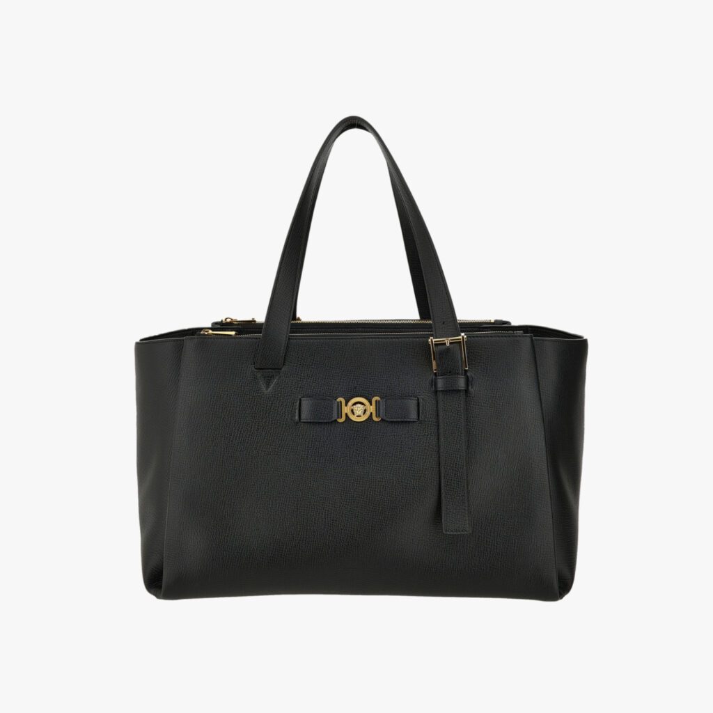 Medusa Biggie Maxi Tote In Calf Leather - Black-Versace Gold