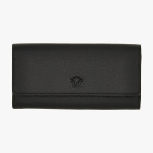 Wallet In Grainy Calf Leather - Black-Versace Gold