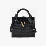 Top Handle In Vitello Embossed Coccodrillo - Black-Versace Gold